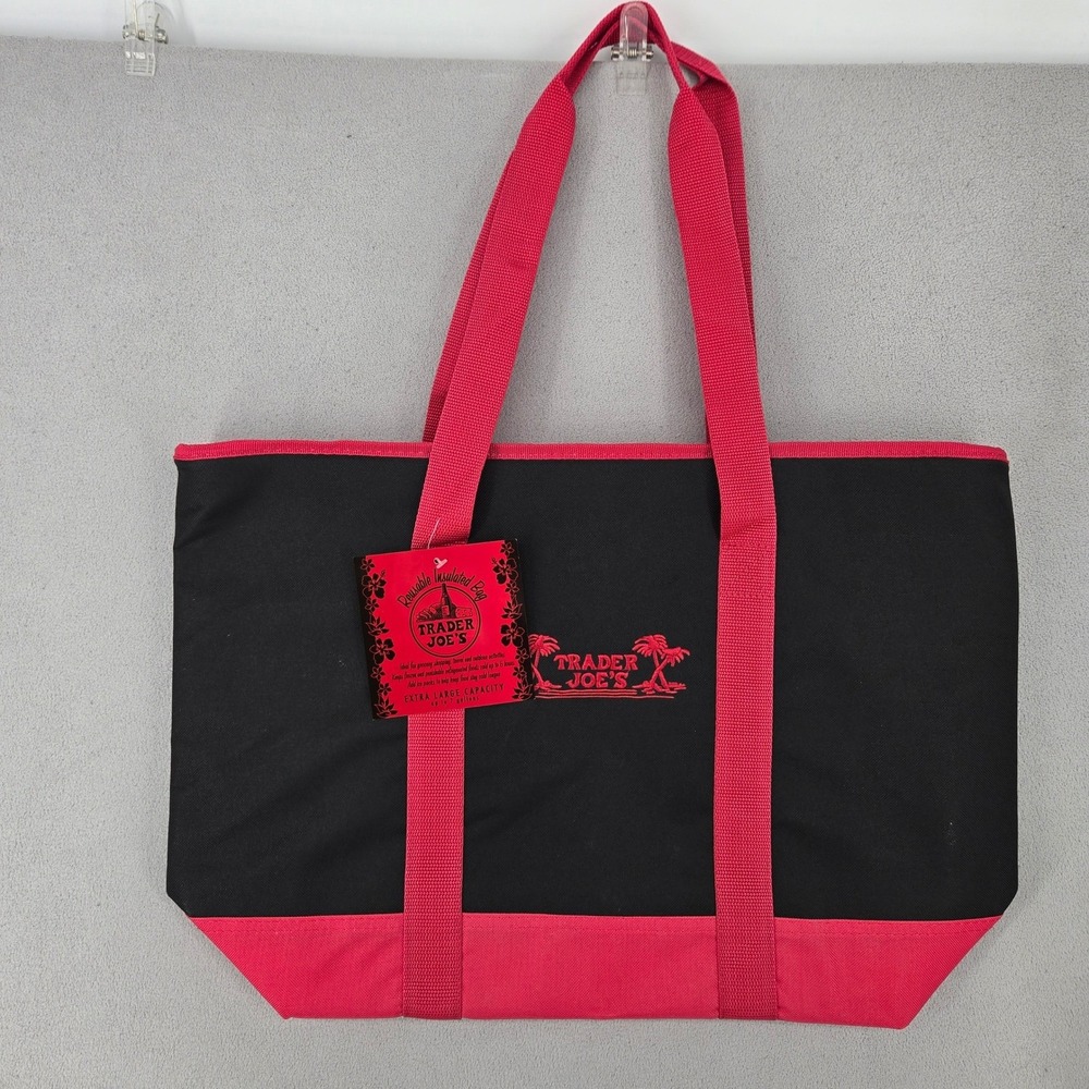 Trader Joe's NWT XL 7 Gallon Insulated Reusable Grocery Tote Bag Black Red